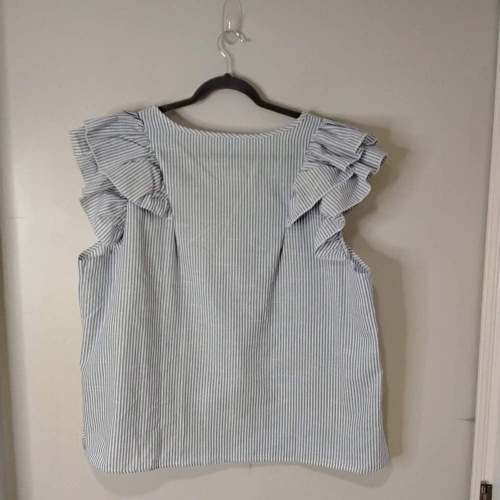 Blue Flutter Sleeve Ruffled Blouse - Picture 5 of 7